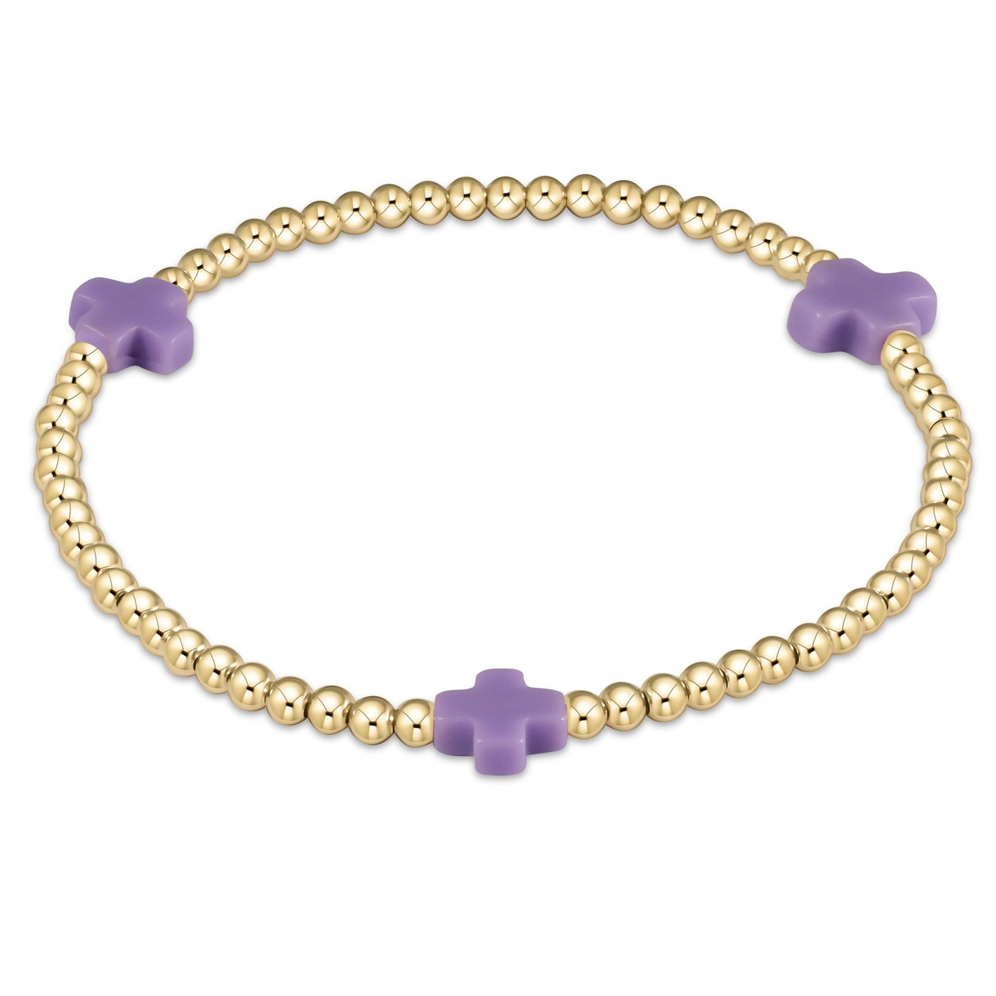 Signature Gold Pattern Cross and 3mm Beaded Bracelet